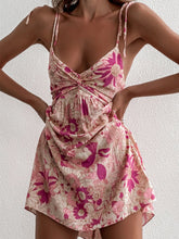 Lace Up Back Floral Casual Mini Dresses